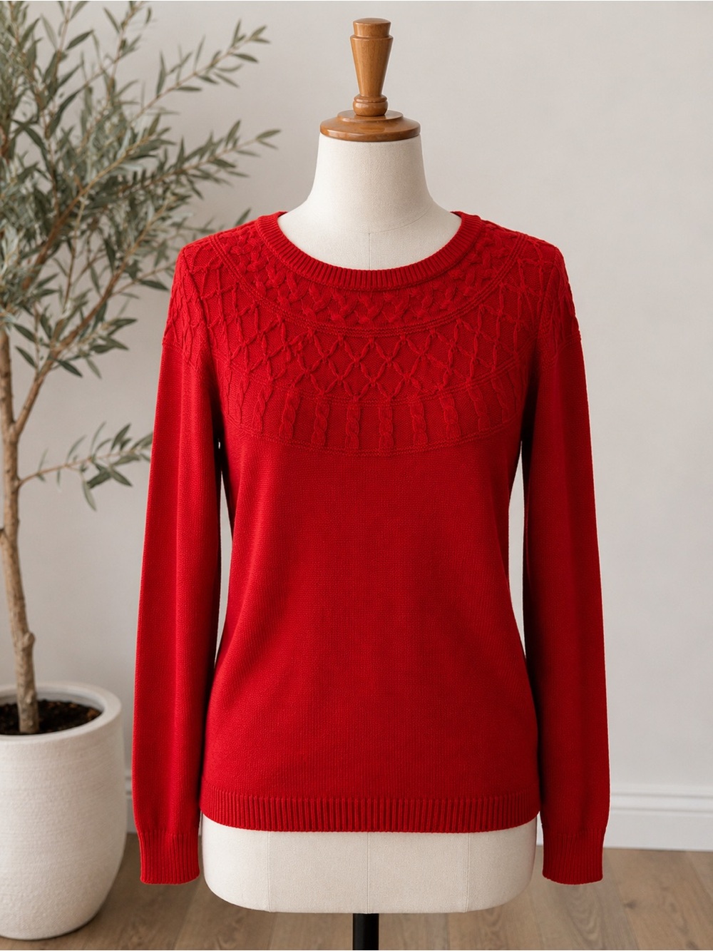 Talbots Red Knit Yoke Crewneck Sweater